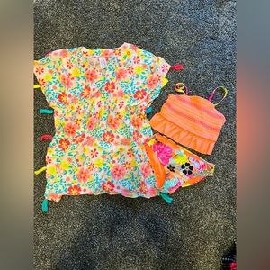 Girl 2 piece swim suite with cover up. NWOT